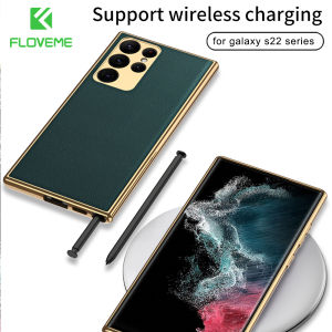 FLOVEME Luxury Leather Phone Case For Samsung Galaxy S24 Ultra S23 S22 Ultra S23 S22 Plus 5G Phone Case Plating Camera Lens Protection Shockproof Back Cover For Samsung S24 S23 S22 (No Pen)