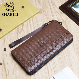 SHABILI Fashion Weave Wallet For Men Zipper Long Clutch High Quality Credit Card Holder Handbag