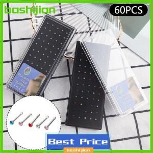 bashijian 60pcs Mũi Thẳng Stud cong gói tinh thể mũi Vòng thiết lập Vòng Mũi thiết lập uốn cong