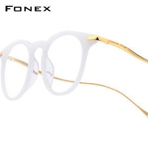 FONEX Acetate Titanium Glasses Frame Women Brand Design Vintage Retro Round Eyeglasses Men Transparent Spectacles Full-Rim Japanese High-Quality Ultralight Custom Optical Eyewear DTX131