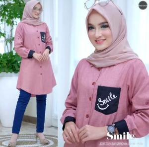 BAJU TUNIK BAHAN KATUN SUPERNOVA MOTIF SABLON SMILE M L XL