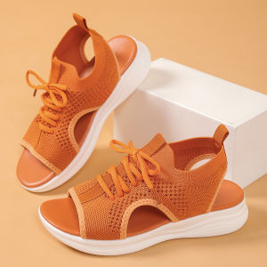 [Free Shipping] Plus-Size WomenS Summer New Style Thick-Soled  Soft-Soled Casual Flat Hollow-Out Beach Sandals