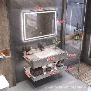 Bathroom Vanity Set Double-Layer Marble Wash Basin Cabinet set Mirror Cabinet Set Free Tap and Pop Up Waste Large capacity bathroom storage cabinet