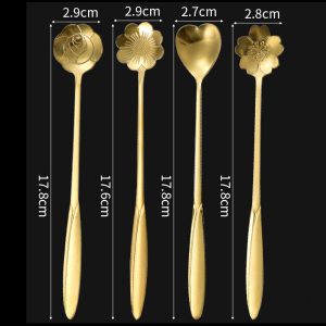 4PCS Stainless Steel Cherry Rose Flower Gold Scoop Coffee Spoon Gifts Kitchen Dessert Tea Accessories Tableware Decoration Set