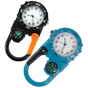 Outdoor Sport Clock Mountaineering Carabiner Pocket Watch Compasses Belt Clip Hanging Hook for Hiking Backpacking