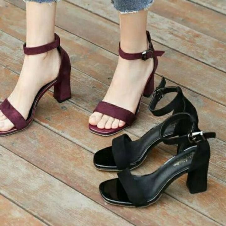 High Heels Wanita Model Open Toed Hak Tahu cm Non Kulit Casual