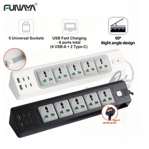 FUNAYA Universal Power Strip Extension Socket Singapore Malaysia 3PIN Plug UK Multi Plug with USBA C Overload Electric 90° Corner Right Angle Outlet