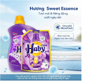 [Nội địa Thái Lan] Nước Giặt Đậm Đặc HABY túi 2.8kg tặng túi lau sàn Moppi 600ml xanh/ hồng.