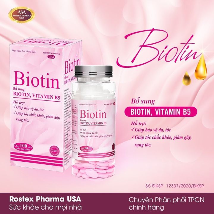 Viên uống Biotin giúp kích thích mọc tóc nhanh, ngăn ngừa gãy rụng tóc, bảo vệ da tóc - Chai 60 viên