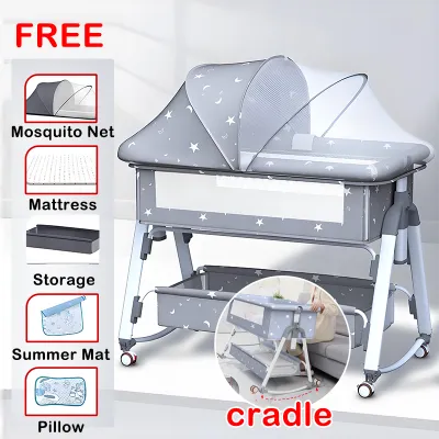 Baby Crib 3-in-1 Foldable Portable (0-24M/20KG Max) - Kuna with Mosquito Net Storage | Adjustable Height Breathable Mesh Anti-Roll | Baby Bed Set