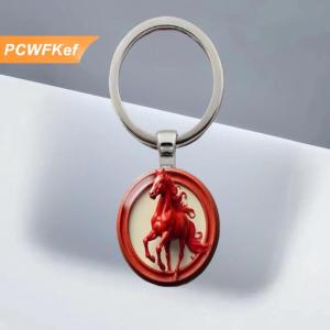 【PCWFKef】 Năm hoàng đạo của mô hình con ngựa tròn Keychain Ba lô Mặt dây chuyền quà tặng trang trí