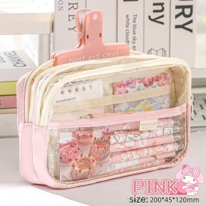 ปากกาใสหลายชั้นความจุขนาดใหญ่ ความจุขนาดใหญ่ หลายชั้น ใช้สำหรับเก็บเครื่องเขียนของนักเรียน