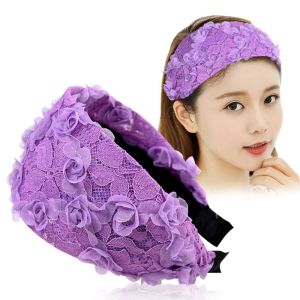 DWT9814 Cute For Girls Non-slip Spring With Gear Wide Hair Hoop Lace Headband Flower Headband Korean Hairbands Women Hair Hoop