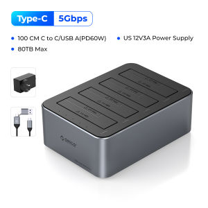 ORICO 4 Bay 2.5/3.5 "แท่นอุปกรณ์เชื่อมต่อฮาร์ดดิสพร้อมโคลนออฟไลน์1:3 5Gbps ความเร็ว80TB ขยายความจุแผ่นกั้นกันฝุ่น