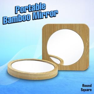 【Mini】 Wooden Glass Mirror Bamboo Portable Mirror Round & Square Shape Plain No Engrave