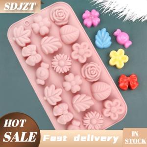 SDJZT 18 lỗ 3D Silicone khuôn Daisy Tulip hoa Thiết kế Thạch Ice Pudding xà phòng fondant bánh sô cô la trang trí công cụ nướng lá