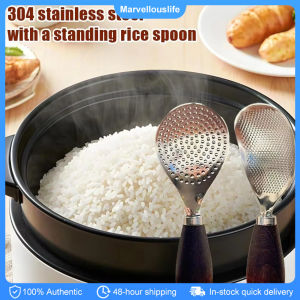 Stainless Steel Rice Spoon Paddle Standing Rice Spatula Wooden Handle Nonstick Rice Scooper Kitchen Gadget