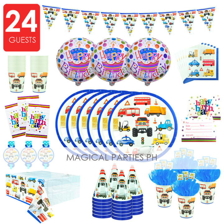 [238 pcs ALLIN SET] TRUCKS & CARS Theme Party Supplies Tableware and