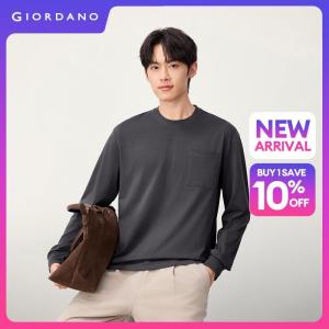 GIORDANO Men T-Shirts Single Pocket Solid Color Tee Crewneck Long Sleeve Fashioinable Casual Regular T-Shirts 13026655