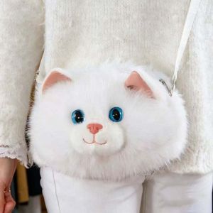 JIJES Plush Plush Cat Crossbody Bag Realistic Fluffy Cute Animal Shoulder Bag Kawaii Plush Handbag Cute Realistic Cat Pouch Daily