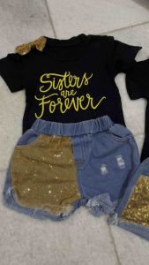 SETELAN ANAK BAYI BALITA PEREMPUAN IMPORT KAOS JEANS SEQUIN SISTER
