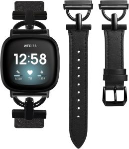 Wearlizer Leather Band Compatible with Fitbit Versa 4 3/Sense 2/Sense Bands Dressy Leather Strap with D-Shape Metal Buckle for Versa 3 4/Sense 2/Sense Smartwatch Band Women