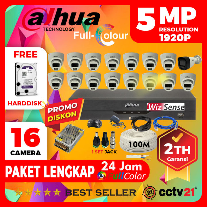 Paket 16 Camera 5MP ColorVu DAHUA Full Color 24Jam Selalu Berwarna ...