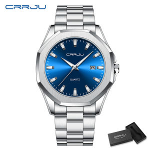 CRRJU Jam Tangan Pria Fashion Kalender Quartz Business Waterproof Casual Watch Jam Bercahaya Kronograf 2296