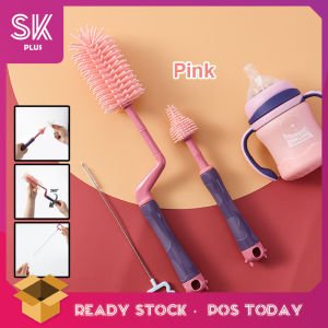 SKplus 3 In 1 Long Handle Silicone Bottle Pacifier Brush Baby Rotating Milk Bottle Brush - Fulfilled by SKplus