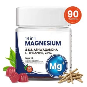 14 in 1 Magnesium Complex Gummies 90 Count Contains D3 Ashwagandha Theanine Zinc Multi-Effect Nutritional Supplement