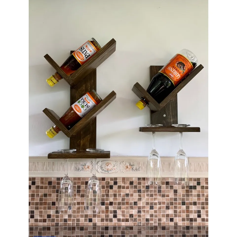 2-Layer Wooden Wall-mounted Hanging Wine Rack Lazada PH