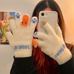 K9SEQ Warm Winter Plush Gloves Windproof Cute Bear Touch Screen Gloves Thickened Cycling Gloves Women