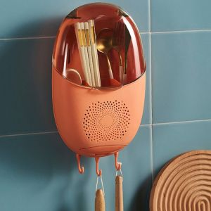 MIRACLE HOME STORE Wall Mounted Chopsticks Cage Draining Plastic Chopsticks Storage Box Creative Dustproof Cutlery Storage Box Home
