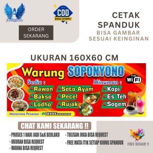 Cetak Spanduk Banner WARUNG MAKAN DAN ANEKA MINUMAN Ukuran 160x60 Costom Desain