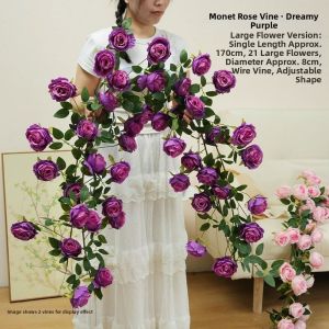 MIRELAE Plastic Silk Artificial Rose Vine 8 Colors 1.7m 21 Heads Hanging Flowers Rattan Wall Decor Rattan Home Decoration