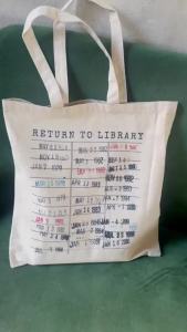 Handbag for returning books to the library vintage stamp with the library cards expiration date a literary gift from the 90s for her him a reader an author a librarian or an English teacher.