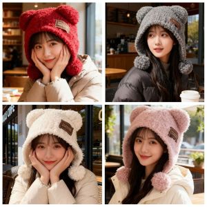 HULEQQI Wool Little Bear Ears Hat Bear Ears Fluffy Knitted Cap Fashion Beanie Balaclava Hat Winter/Autumn