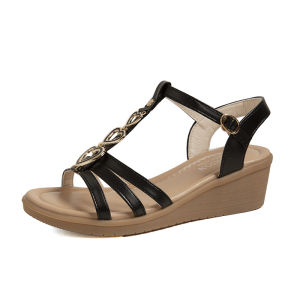 Free Shipping New Summer Casual Sandals Featuring Bohemian-Style Metal Embellishments A Round Toe And A Large Size Perfect For Beach Vacations And Featuring A Wedge Heel