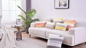 AmHoo 2  Set of Farmhouse Striped Plaid Pillow Covers Cotton Linen Decorative Pillow Covers Sofa Cushion Covers  45.72 x 45.72  cm dark gray beige