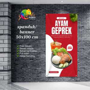 Cetak Spanduk BannerMerah dan Putih Minimalis Ayam Geprek