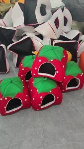 Seasons Foldable Strawberry Cat Dog Bed Semi-EnclosedTent House