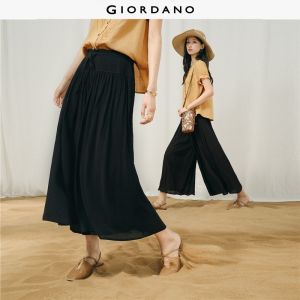 Giordano Women Frill trim drawstring waist culotte pants Free Shipping 18426512
