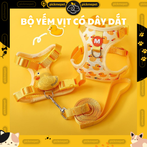Dây Dắt Chó Mèo Yếm Dắt Thú Cưng Dây Dẫn Đi Dạo Hình Vịt Vàng Dễ Thương Êm Ái