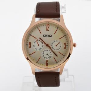 OMQ Leather PU Watch นาฬิกาข้อมือหน้าปัดกลม ขอบสีพิงโกล์ด สายหนัง