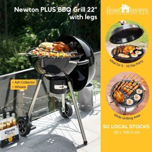 SG Newton PLUS 22" Charcoal BBQ Grill with legs Easy Setup Outdoor Barbeque Grill Party (4-10Pax) By Thehomeshoppe