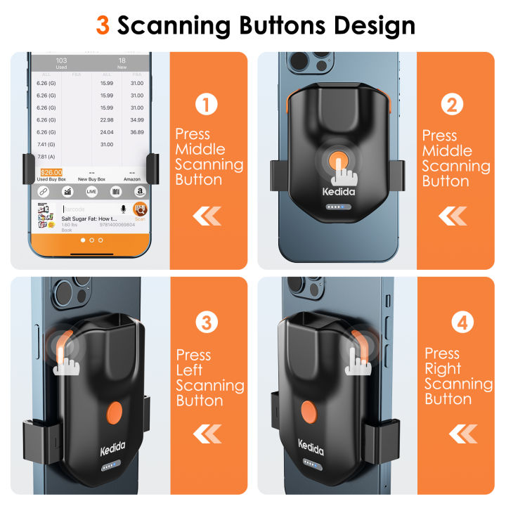 Kedida Portable 1D 2D Barcode Scanner Back Clip QR Code Reader Via ...
