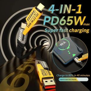 Zinc Alloy 4in1 PD 65W+27W Fast Charging Data Cable Dual C-type Multi-function Cellphone Data Cable