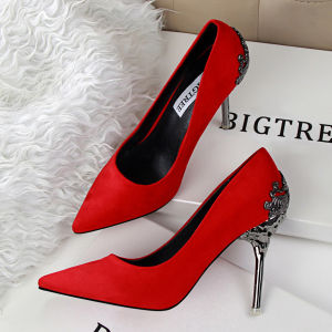 Fashion High-Heeled Shoes Woman Pumps Thin Heels High Heels Suede Pointed Toe Women Shoes Closed Toe Ladies Wedding Shoes (Gold)