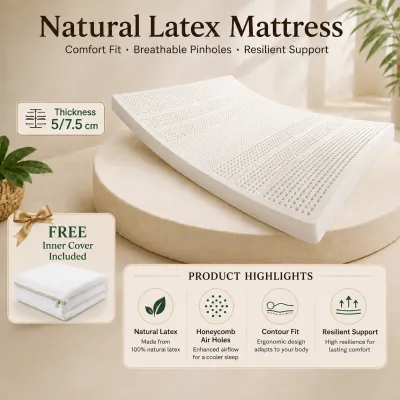 【Free Latex Pillow】CASA Raya Thai Nature 100% Pure Organic One-Piece Molded Latex Mattress / Latex Topper / Latex Mattress Topper / Pure Latex