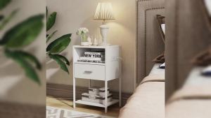 LDTTCUK Nightstand with Charging Station Modern End Table with Drawer White Bedside Table with Open Storage for Bedroom